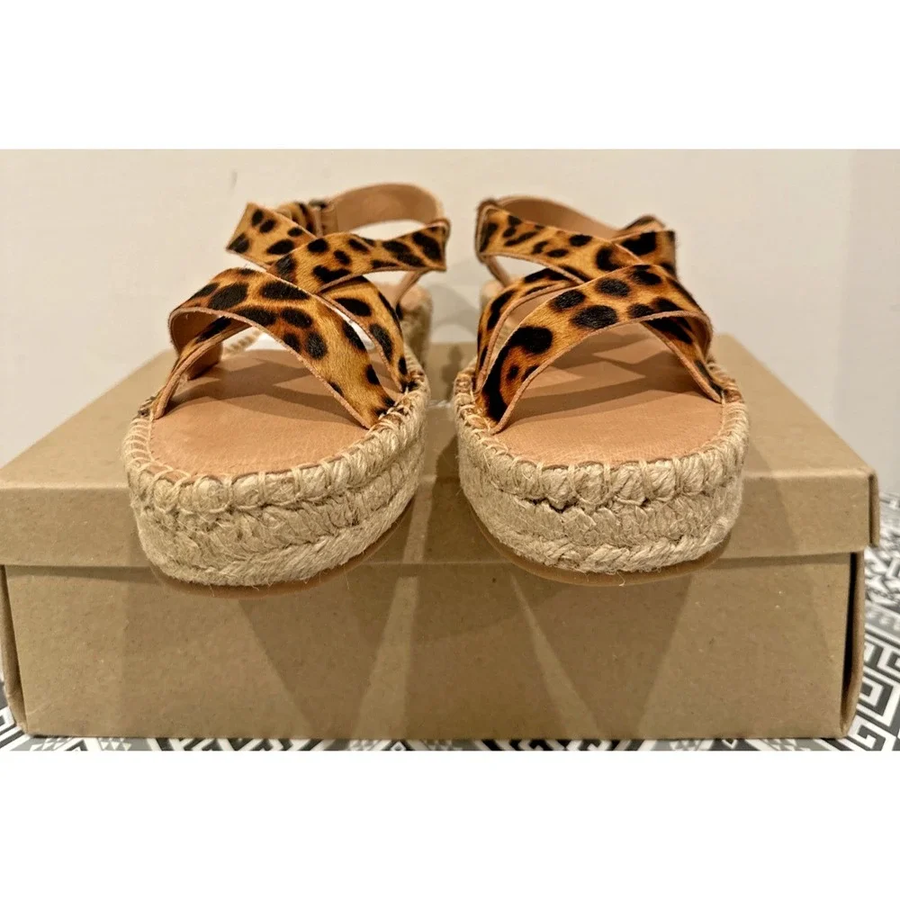 Madewell Size 8.5 Malia Asymmetrical Espadrille Sandal Truffle Leopard Calf Hair